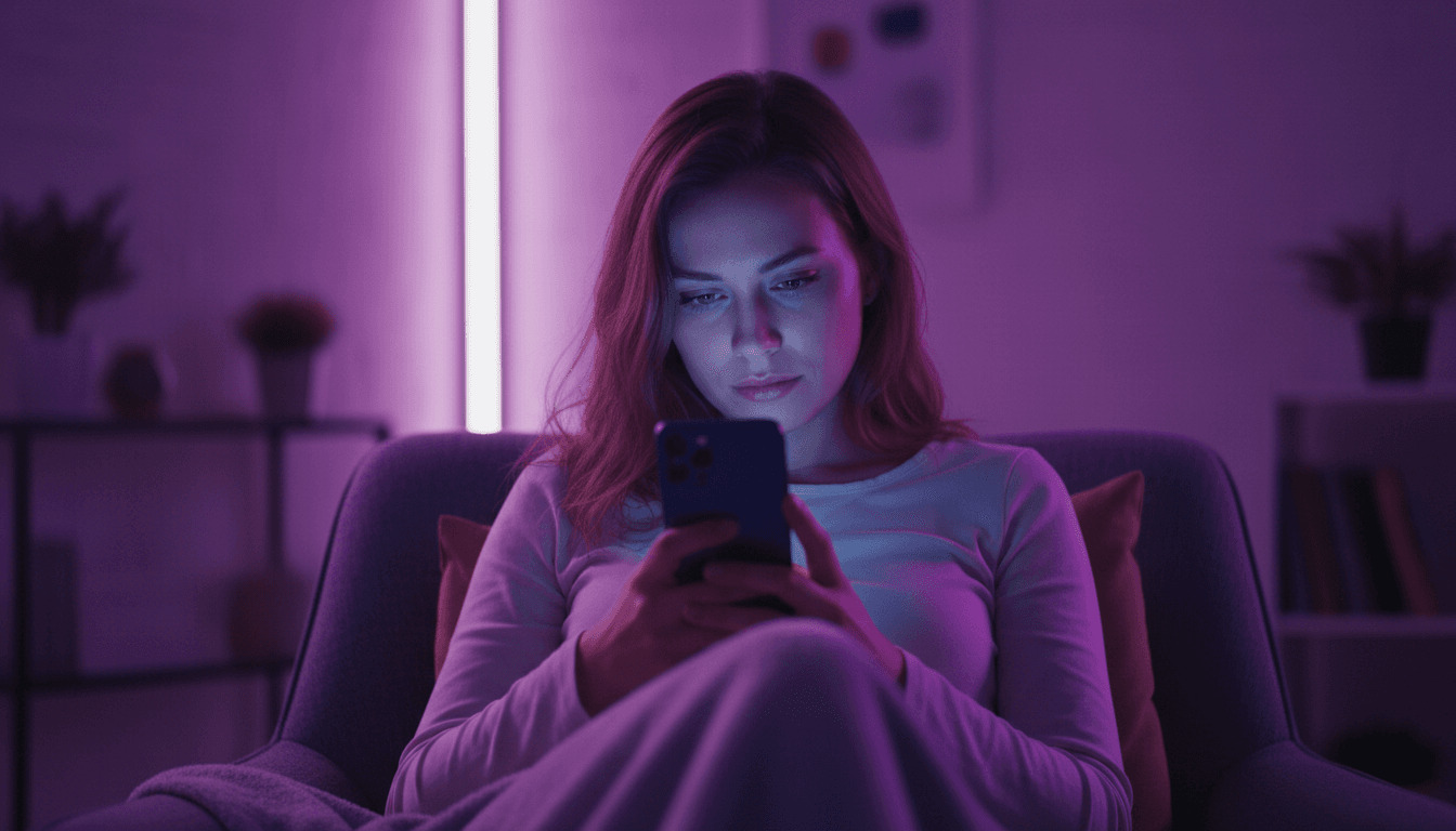 Person reviewing social media profile on phone, contemplating privacy