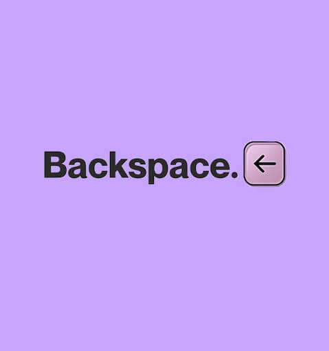 Bold black text reading Backspace next to a pink backspace icon on purple background.