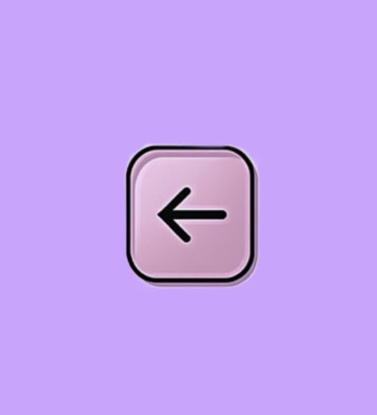 Glossy pink square button with a black arrow pointing left on a purple background.
